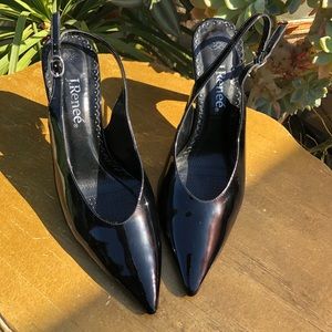 NORDSTROM Black patent leather chrome heels
